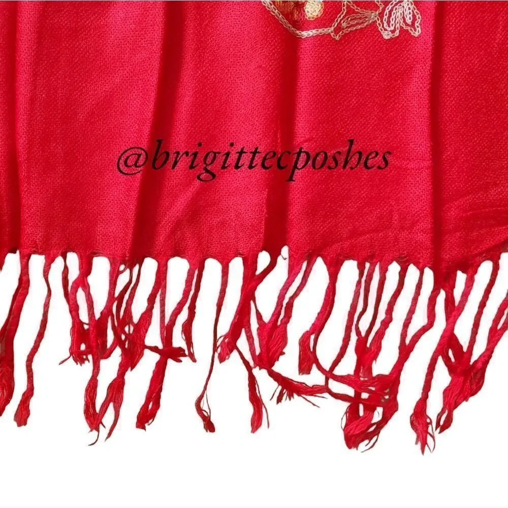 HANDMADE Embroidered Sequined Designed Red Shawl